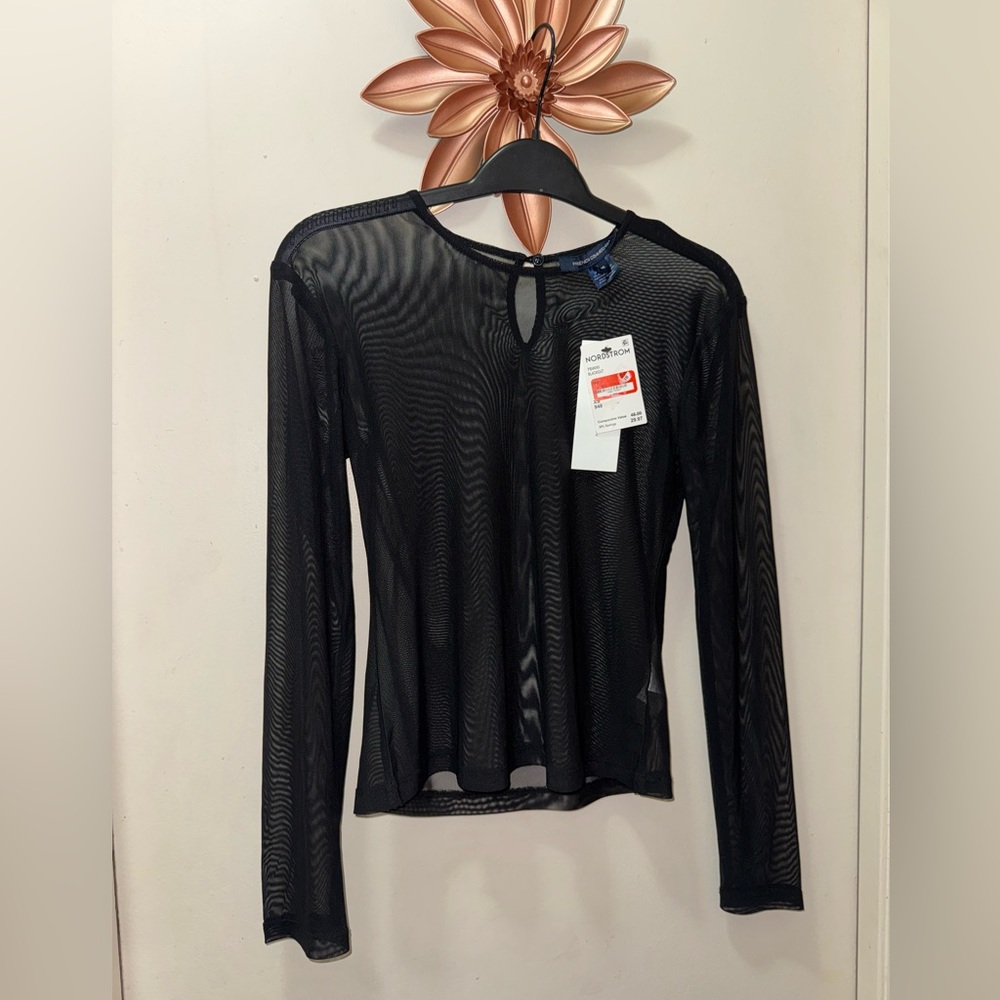 French Connection Sheer Black Long Sleeve Blouse